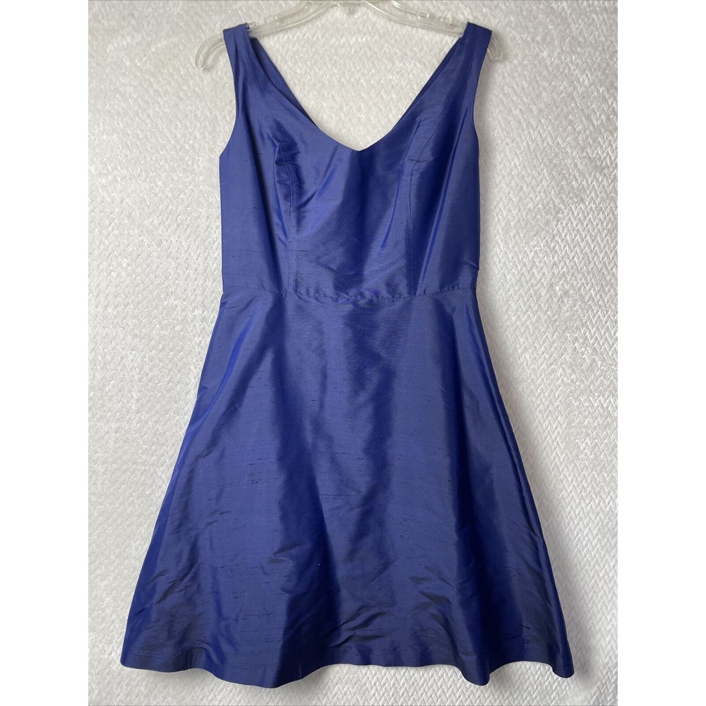 LulaKate Women's Size 6 A Line 100% Silk Dress Navy Blue Zip Back Cocktail